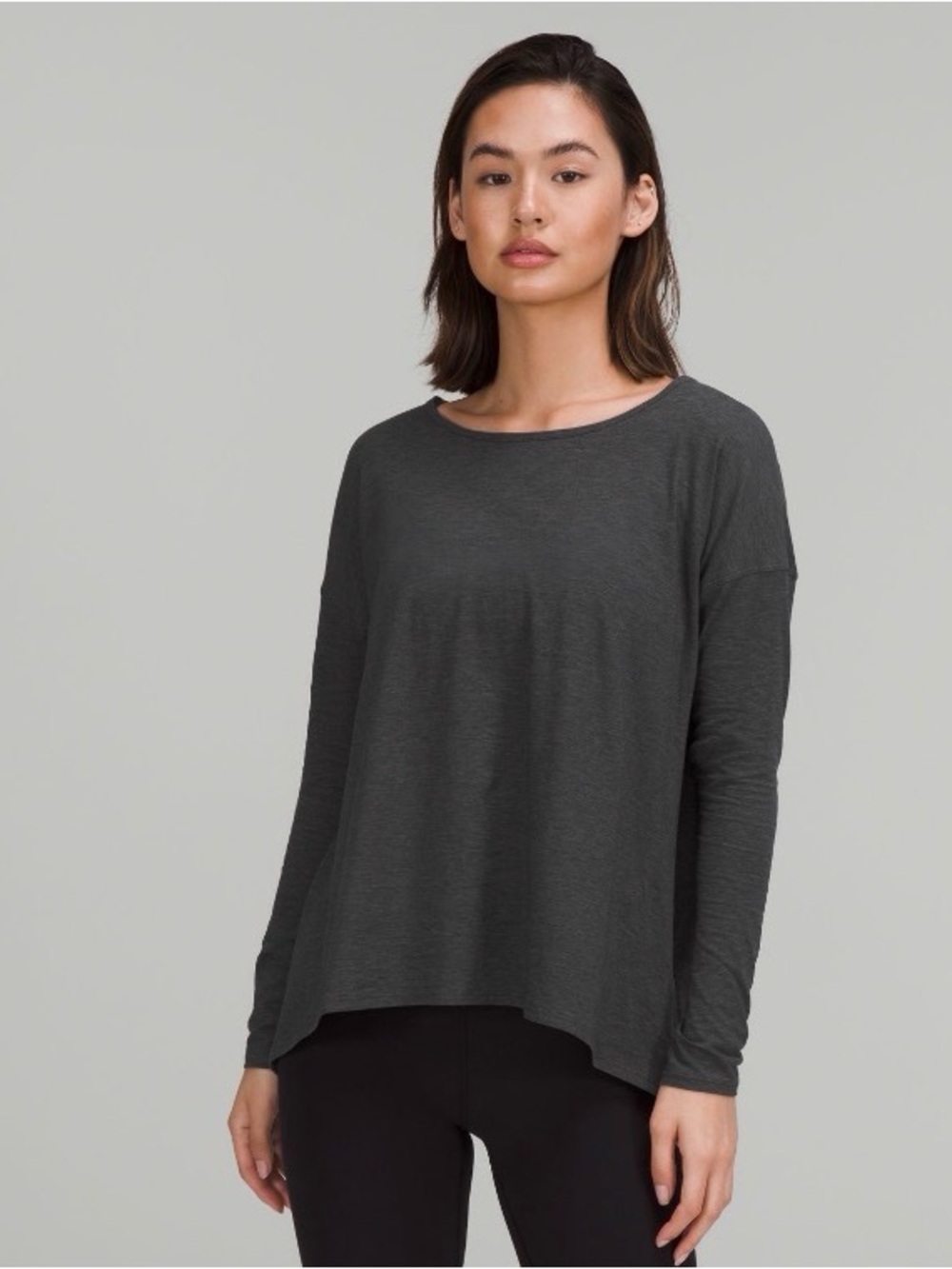 Lululemon Back Into It Long‎ Sleeve Shirt Size 14 in Heathered Black (Dark Gray) - Picture 3 of 7